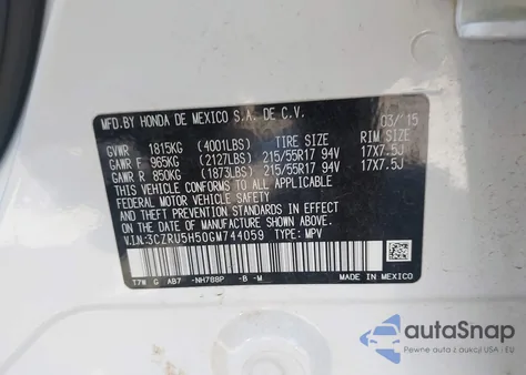 2016 Honda Hr-V Ex z USA, uszkodzony, nr VIN 3CZRU5H50GM744059